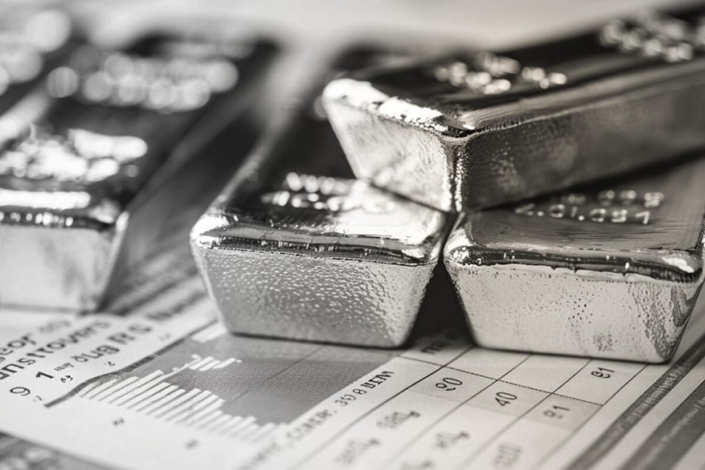 Le lingot argent : prix, TVA et formats à comparer 2 Petits lingots d'argent posés sur un journal