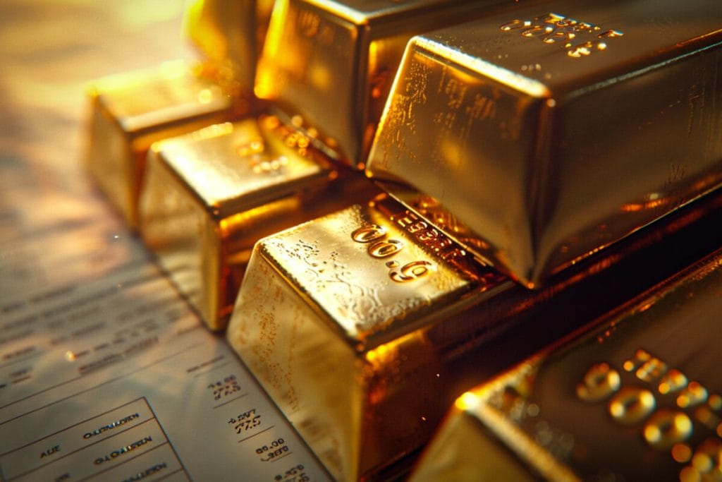 Le napoléon or 10 francs, demi-napoléon au prix comparé 9 Lingots d'or empilés en gros plan, pour comparer le prix du lingotin or à celui des petites pièces