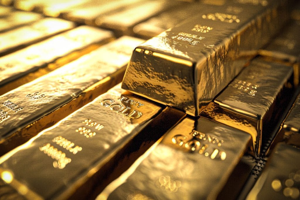Le 20 dollars or américain, Liberty ou Saint-Gaudens 3 Lingots d'or empilés en rangs, image de l'or monétaire centralisé par le Trésor américain après 1934