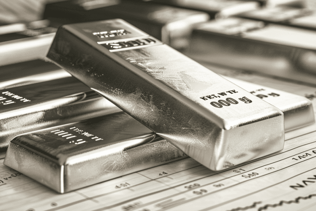 Cours de l'argent aujourd'hui en euros 2 Cours de l'argent illustré par des lingots d'argent posés sur un graphique de cotation